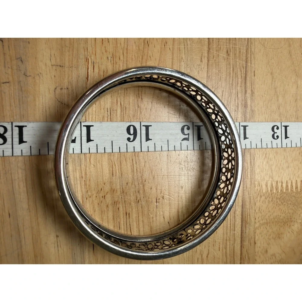 Silver Tone Perforated Cutout Metal Bangle Bracelet Retro Dark Academia Glam